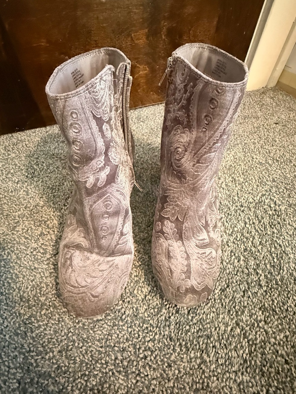 Embossed Velvet Ankle Boots in silver/gray